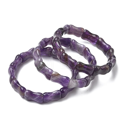 Bamboo Natural Amethyst Beads Stretch Bracelets for Women Men BJEW-K304-01G-1