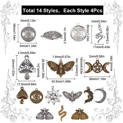 SUNNYCLUE 56PCS 14Style Tibetan Style Alloy Pendants TIBE-SC0007-16-1