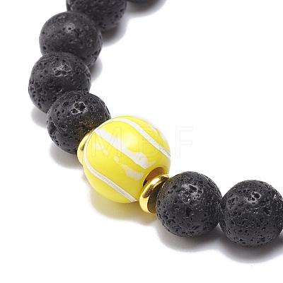 Natural Lava Rock & Acrylic Braided Bead Bracelet BJEW-JB08554-03-1