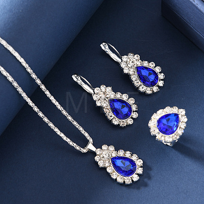 Teardrop Alloy Rhinestone Earring & Pendant Necklaces & Finger Rings Sets FS-WG77DAC-02-1
