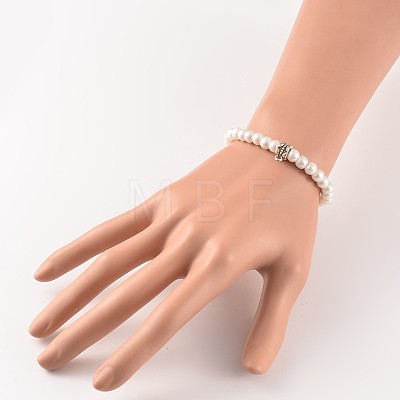 Round Glass Pearl Beaded Stretch Bracelets BJEW-JB02169-01-1