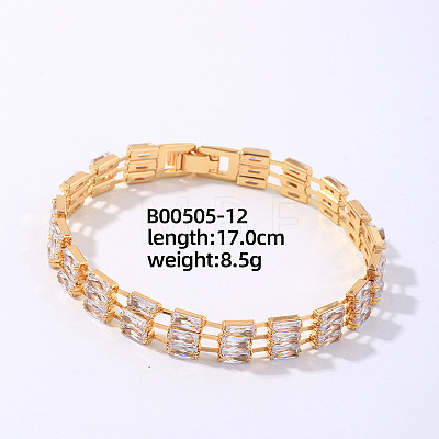 Brass Rhinestone 3-Strand Rectangle Link Bracelets for Women XO6953-8-1