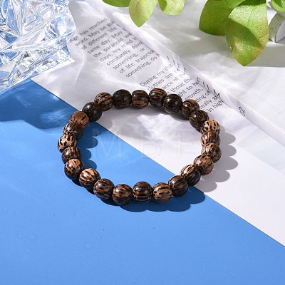 8.5mm Waxed Natural Bodhi Wood Round Beads Stretch Bracelet for Men Women BJEW-JB07099-02-1