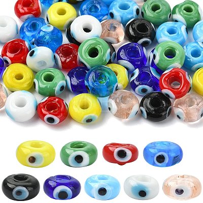 45Pcs 9 Colors Handmade Evil Eye Lampwork Beads LAMP-CJ0003-11-1
