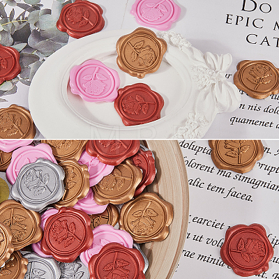 CRASPIRE 80Pcs 4 Colors Rose Adhesive Wax Seal Stickers DIY-CP0010-20-1