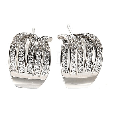 Brass Cubic Zirconia & Glass Stud Earrings EJEW-M048-02P-1