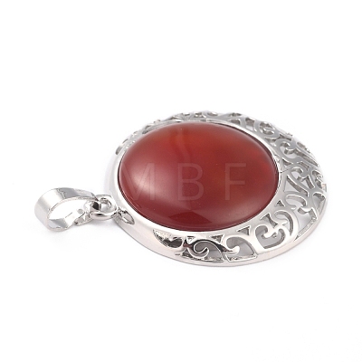 Natural Red Agate Pendants with Hollow Platinum Brass Findings G-P448-A08-P-1