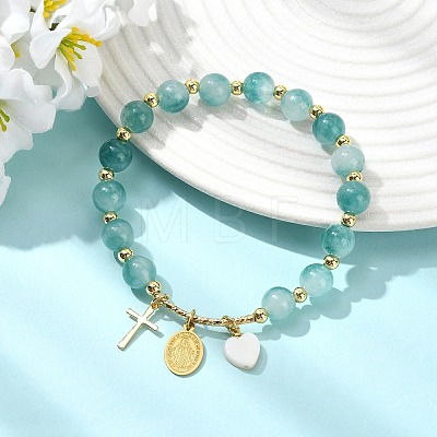 Natural Flower Jade Round Beads Stretch Bracelets BJEW-JB14147-02-1