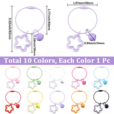 10Pcs 10 Colors Star & Bell Acrylic & Alloy Pendant Decorations HJEW-BBC0001-40A-1