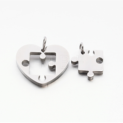 Valentine's Couple Jewelry Lovers 304 Stainless Steel Heart with Puzzle Jigsaw Split Pendants STAS-E090-46P-1