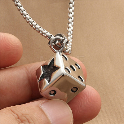 Punk Style 316L Surgical Stainless Steel Star Dice Pendant Necklaces for Men WGC2296-01-1