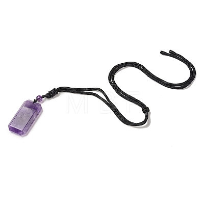 Natural Amethyst Rectangle Pendant Necklace with Nylon Cord for Women NJEW-C001-01B-03-1