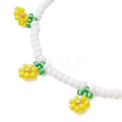 Floral Glass Seed Bead Charm Bracelets for Women BJEW-MZ00306-02-1