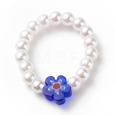 Plastic Imitation Pearl & Millefiori Glass Beaded Finger Ring Bracelet Necklace SJEW-JS01239-1
