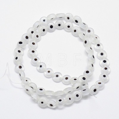 Handmade Evil Eye Lampwork Flat Round Bead Strands X-LAMP-L058-8mm-07-1