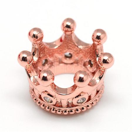 Rack Plating Brass Micro Pave Cubic Zirconia European Beads ZIRC-S052-003RG-1