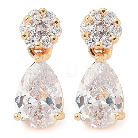 Rack Plating Brass Cubic Zirconia Stud Earrings EJEW-M090-09G-01-1