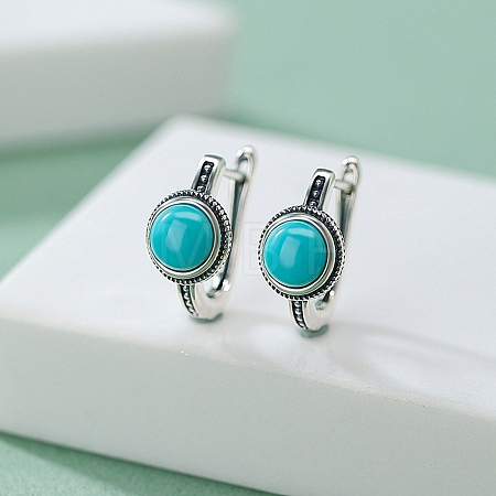 Half Round Synthetic Turquoise Hoop Earrings EJEW-C178-08-1