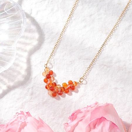 Natural Carnelian Faceted Round Beaded Arrow Pendant Brass Cable Chain Necklaces NJEW-TA00207-01-1