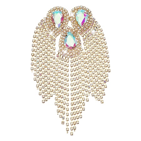Iron with Rhinestone Tassel Rivet Epaulettes AJEW-WH0481-527B-1