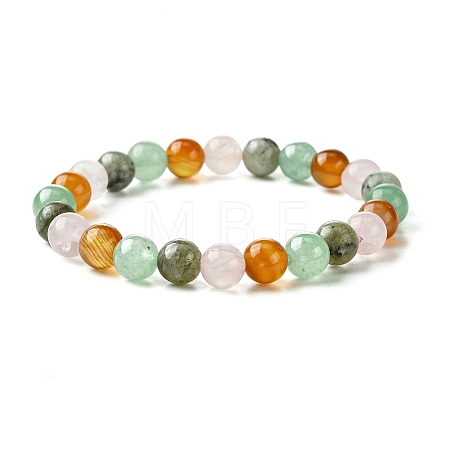 Natural Carnelian & Rose Quartz & Green Aventurine & Labradorite Round Beaded Stretch Bracelets BJEW-JB10910-05-1
