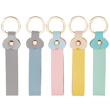 5Pcs 5 Colors Rectangle PU Leather Keychains KEYC-SC0002-14-1