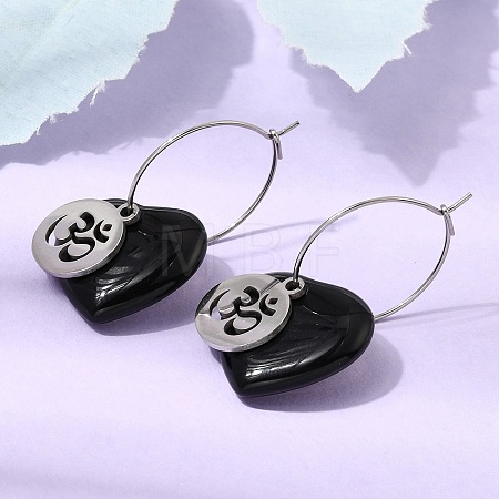 Natural Obsidian & 304 Stainless Steel Hoop Earrings for Women EJEW-G475-04P-03-1