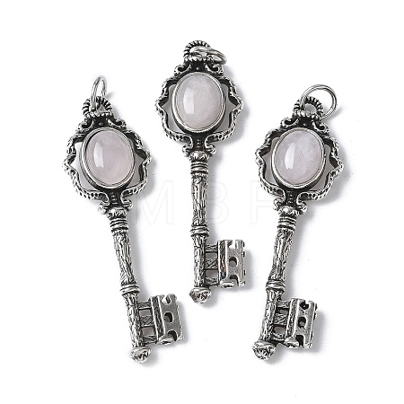 Key Brass Natural Rose Quartz Big Pendants KK-D361-01AS-33-1