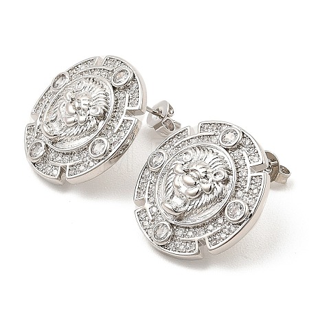 Brass Micro Pave Cubic Zirconia Stud Earrings EJEW-E600-01P-1