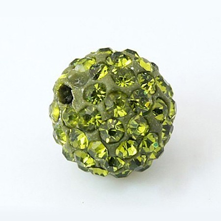 Grade A Round Olivine Pave Disco Ball Beads X-RB-H258-10MM-228-1