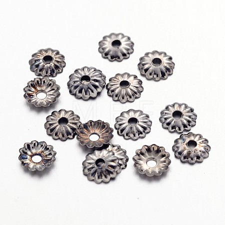 Black Iron Flower Bead Caps X-IFIN-D023-B-1