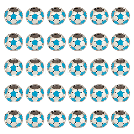 30Pcs Large Hole FootBall/Soccer Ball Alloy Enamel European Beads MPDL-ME0001-06A-1