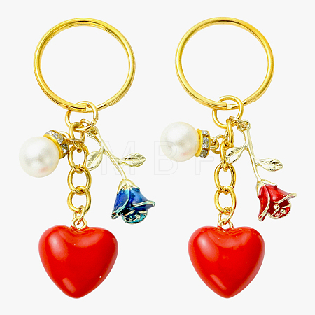 2Pcs Alloy & Brass & Acrylic Pearl Keychains KEYC-YW00248-1