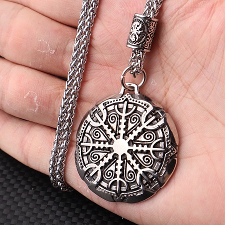 Vintage 304 Stainless Steel Viking Compass Pendant Necklaces for Men WG22CD2-01-1