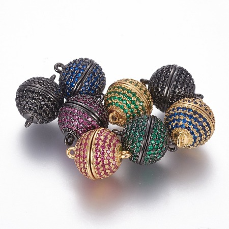 Brass Micro Pave Cubic Zirconia Magnetic Clasps with Loops ZIRC-L075-49C-1