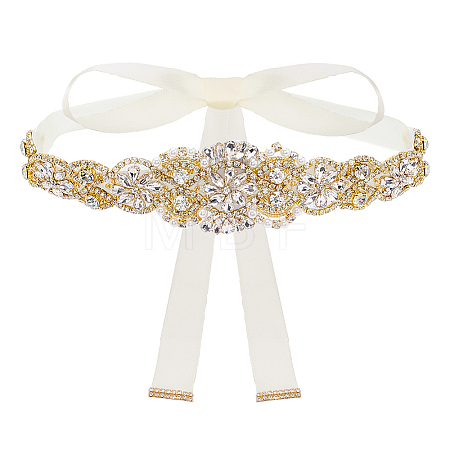 1Pc Crystal Rhinestone Flower Polyester Belts for Wedding Dress AJEW-FG0005-77G-1