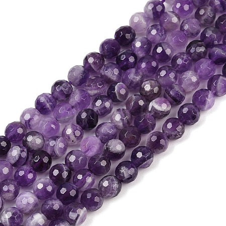 Faceted Round Natural Chevron Amethyst Bead Strands G-L437-22-6mm-1