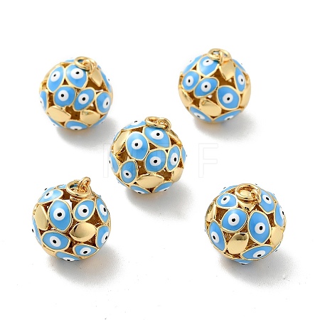 Round with Evil Eye Brass Enamel Pendants KK-G419-15G-02-1