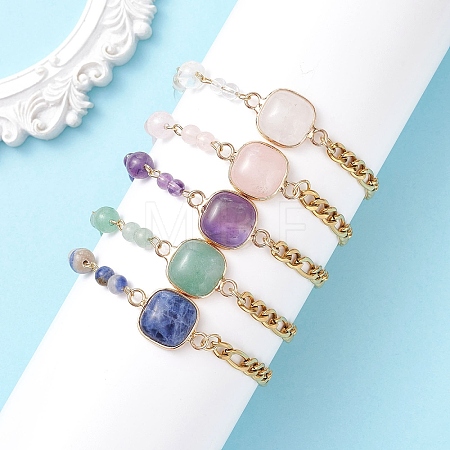 Round & Square Natural Gemstone Beads Link Bracelets BJEW-JB13487-1