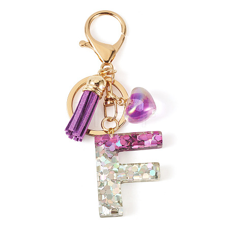 Alloy Resin Heart Keychains KEYC-TADJ0002-01G-F-1