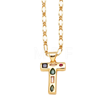 Brass Pave Colorful Cubic Zirconia Initial Pendant Necklaces FS-WG26597-20-1