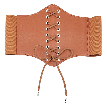 Imitation Leather Wide Elastic Chain Belt AJEW-WH0314-148B-1