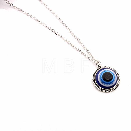 18CM Resin Evil Eye Blue Pendant Necklaces with Alloy Chains ID7725-2-1