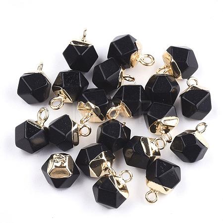 Electroplate Synthetic Black Stone Star Cut Round Charms G-S344-08A-1