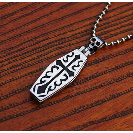 Non-Tarnish Stainless Steel Skull Coffin Urn Ashes Pendant Necklace BOTT-PW0005-27-1