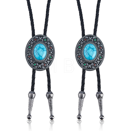 2Pcs Alloy Enamel with Synthetic Gemstone Oval Bolo Tie Necklaces NJEW-DC0001-28-1