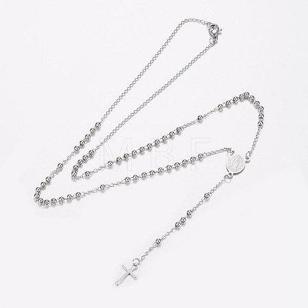 Non-Tarnish 304 Stainless Steel Rosary Bead Necklaces X-NJEW-I205-14P-1