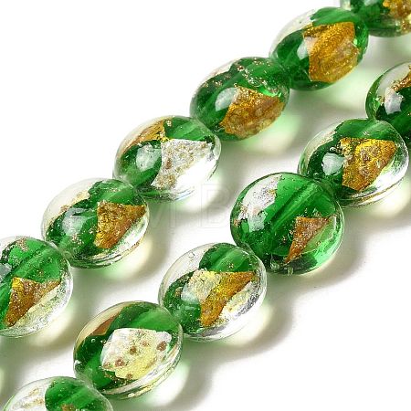 Handmade Gold Foil and Silver Foil Lampwork Flat Round Beads FOIL-C001-02B-1