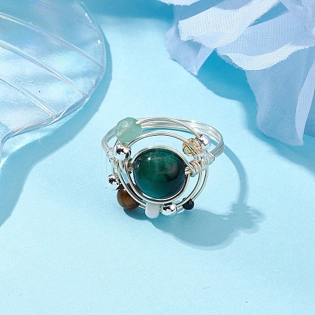 Planet Natural Green Aventurine Finger Rings RJEW-TA00165-02-1