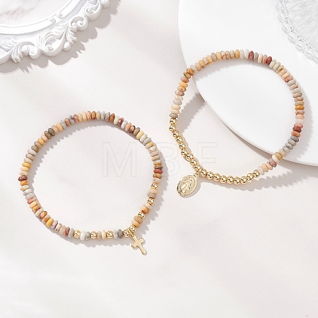 2Pcs Natural Crazy Agate Beads Stretch Bracelets BJEW-JB13415-04-1